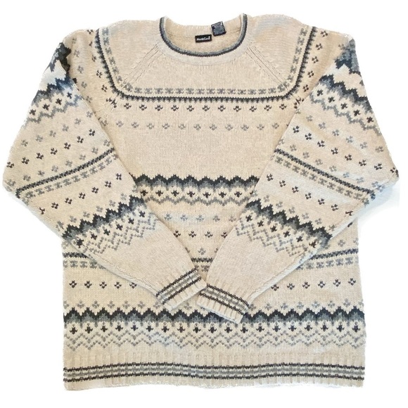 North Crest Men’s Cotton Fair Isle Sweater Blue and Cream Size   XL - Picture 1 of 7